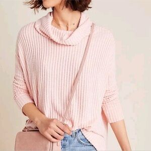 Anthropologie Maeve Pink Ribbed Knit Cowl Neck Lightweight Sweater Long Sleeve